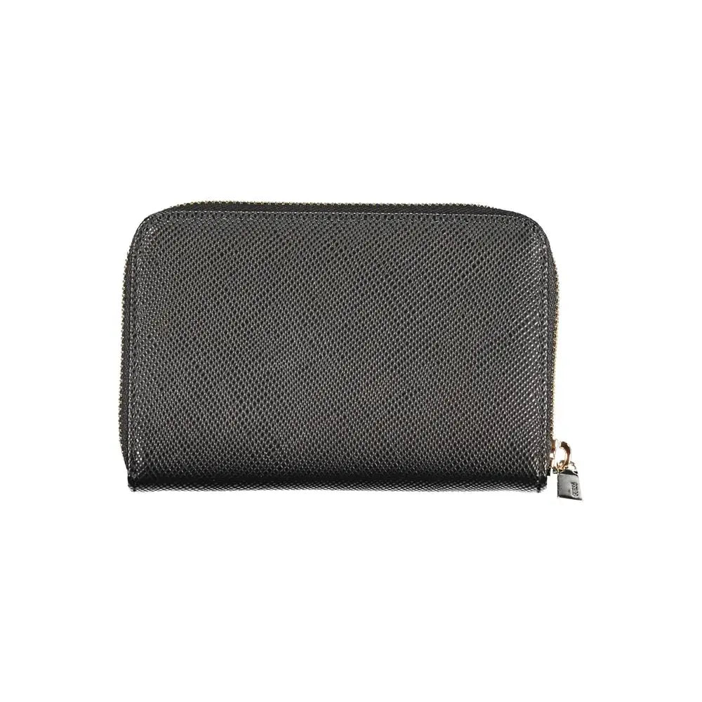 Portefeuille femme guess jeans nero en poliuretano noir texturé avec fermeture éclair et tirette dorée