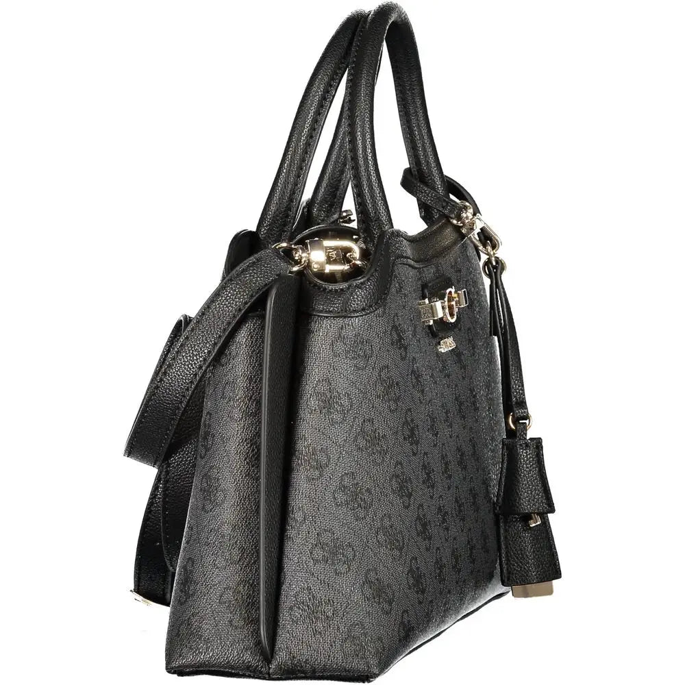 Sac guess jeans nero poliuretano pour femme noir avec motif subtil, poignées doubles et garnitures dorées