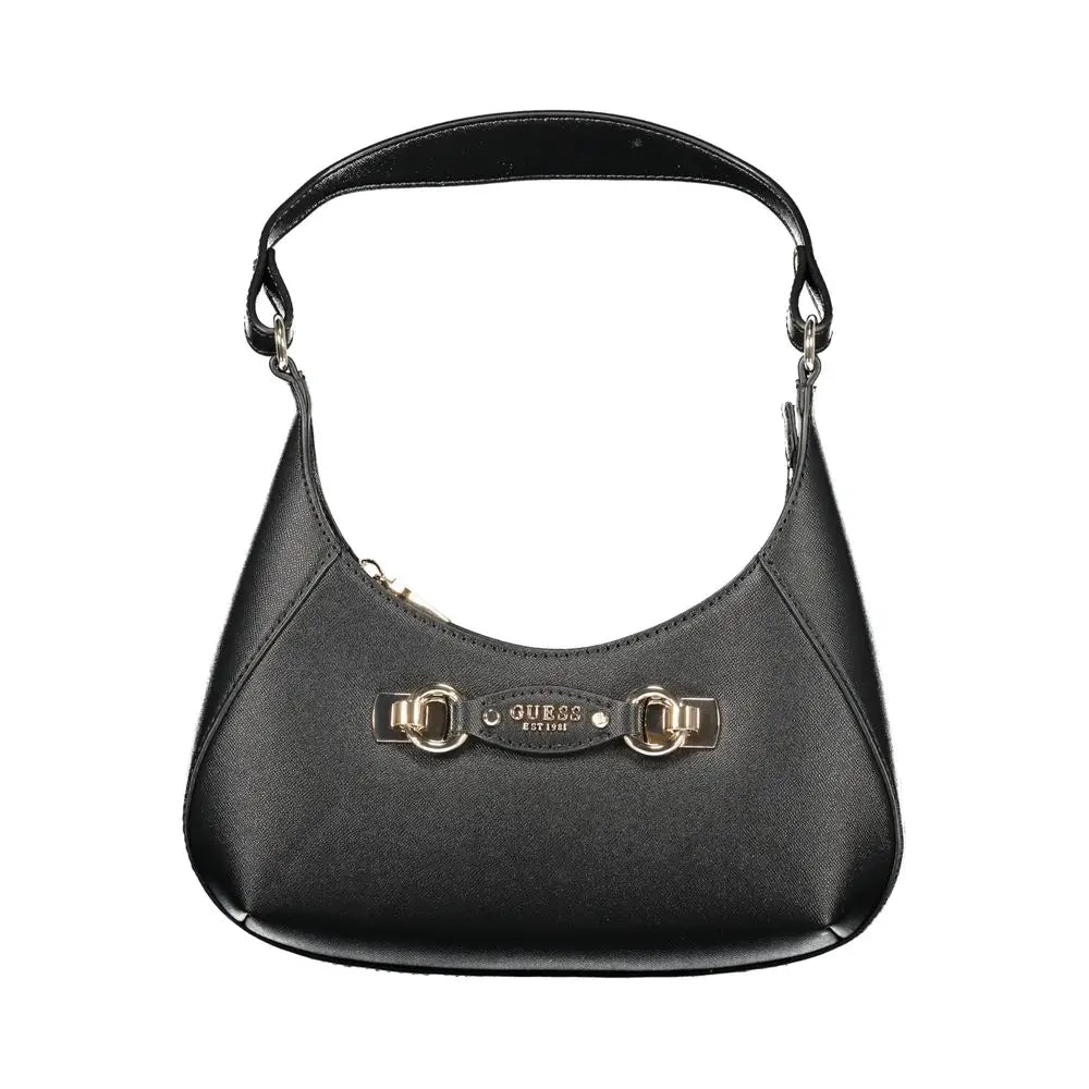 Sac à main guess jeans nero en polyuréthane noir avec design courbé et ferrure dorée style mors de cheval
