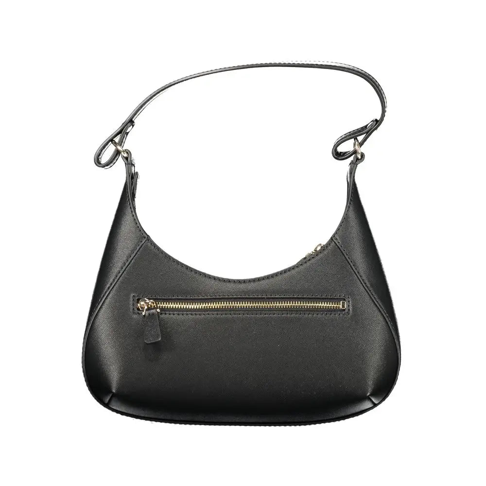 Sac hobo guess jeans nero poliuretano en cuir noir avec poignée incurvée et fermeture éclair dorée