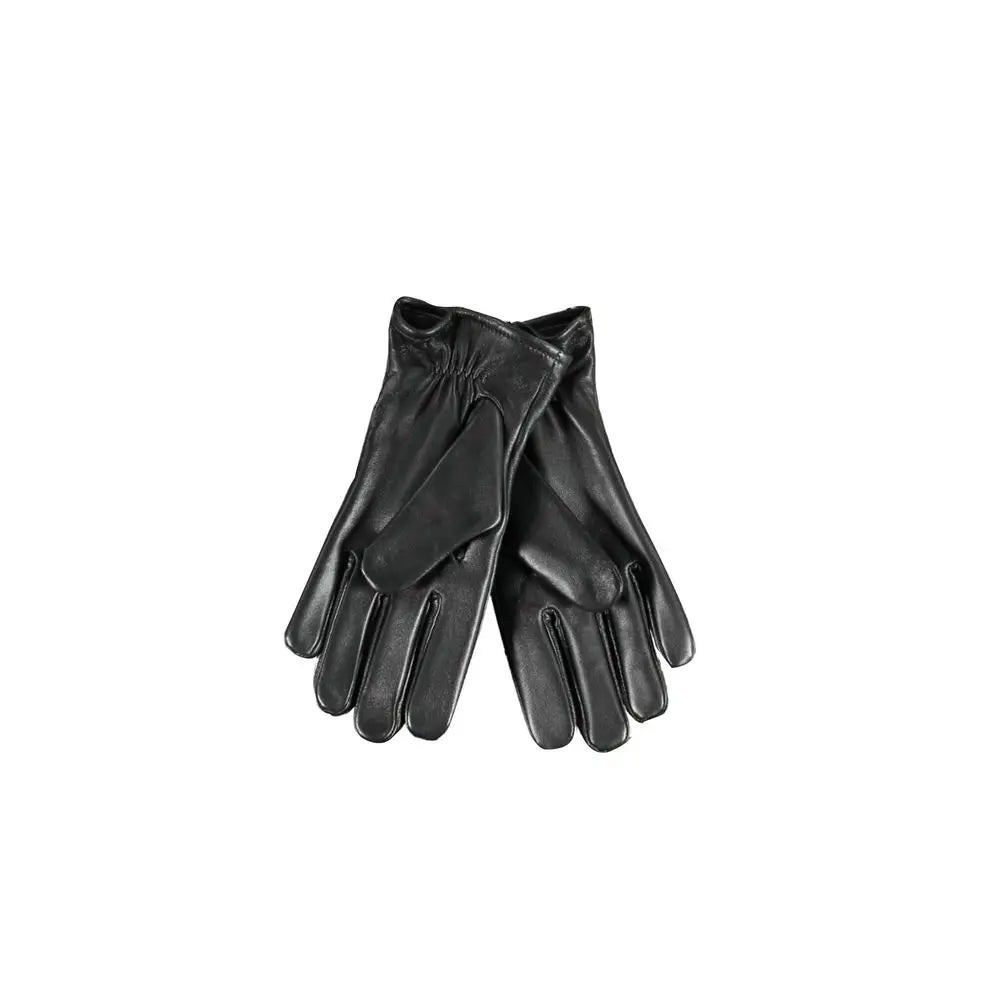 Gants en cuir noir avec finition lisse brillante et poignets élastiqués, sac à main guess jeans nero polyester femme