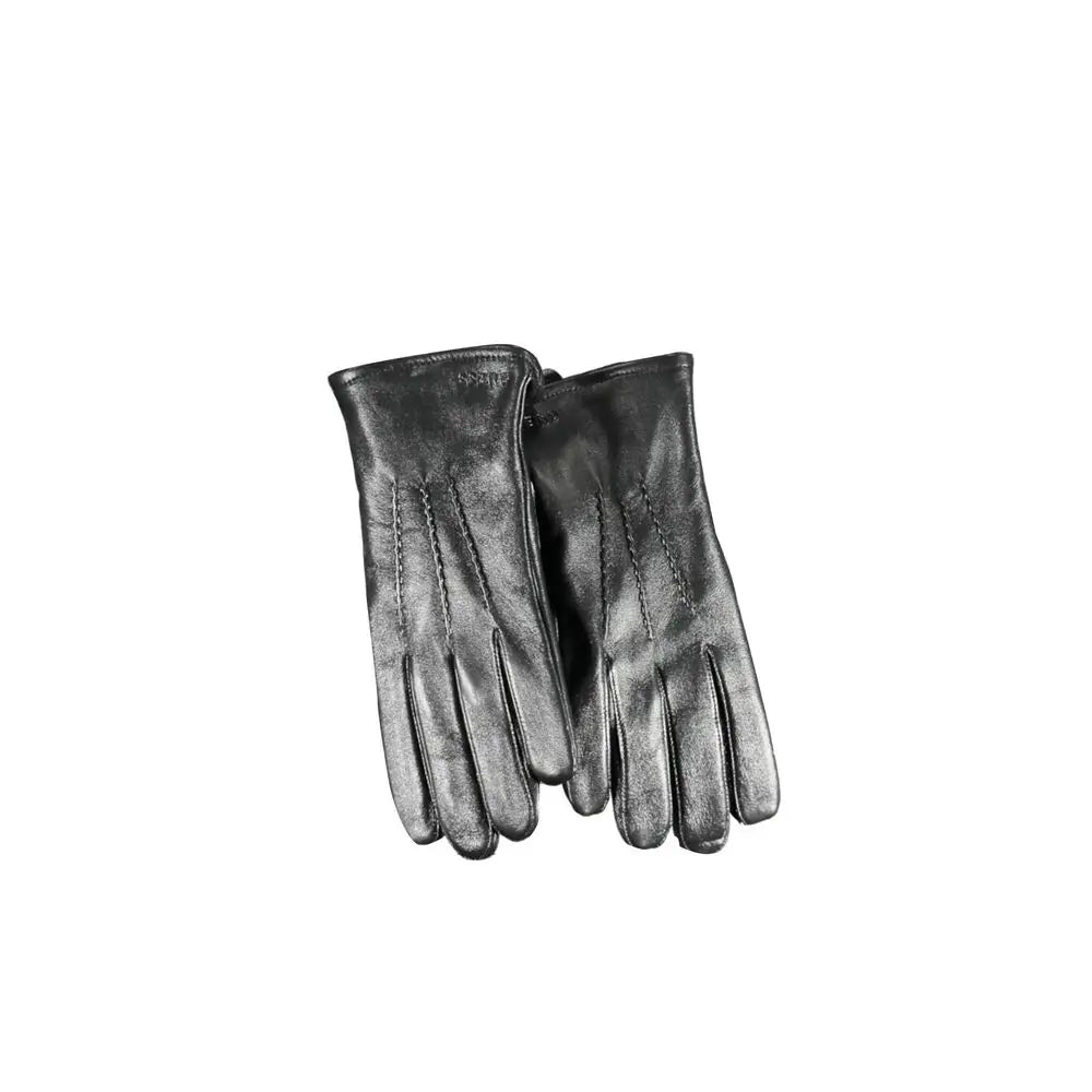 Gants en cuir noir lisse et légèrement brillant avec couture soignée pour sac à main femme guess jeans nero polyester