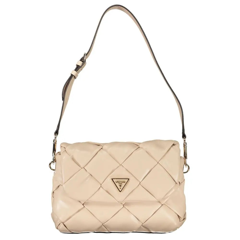 Sac à dos guess jeans rosa poliuretano beige matelassé en cuir avec logo triangulaire en métal sur l’avant