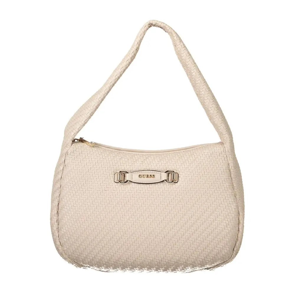 Sac à bandoulière beige en cuir tressé guess avec fermoir métallique logo pour femme guess jeans rosa poliuretano