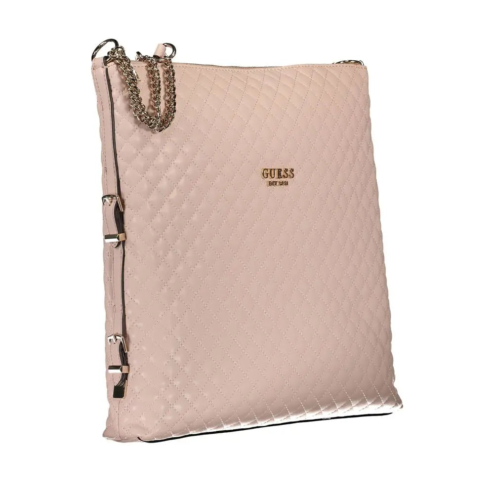 Sac à bandoulière en cuir matelassé rose blush guess jeans rosa avec chaîne dorée et logo métallique sur le devant