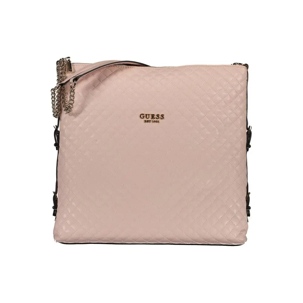 Sac bandoulière guess jeans rosa en polyuréthane blush rose matelassé avec chaîne et lanière en cuir