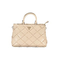 Sac à dos femme guess jeans rosa en cuir synthétique beige avec un logo triangulaire en cuir tressé