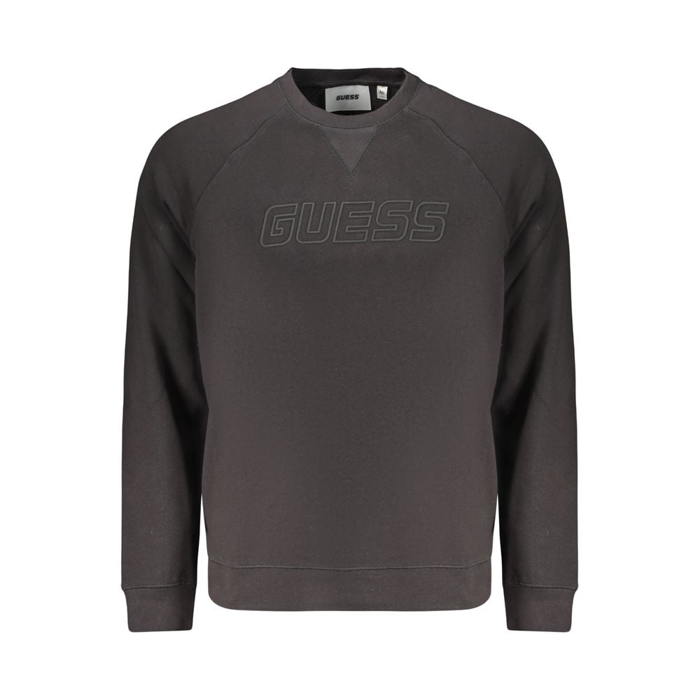 Sweat-shirt noir en coton pour hommes de Guess Jeans, coupe classique et logo de la marque visible sur le devant.