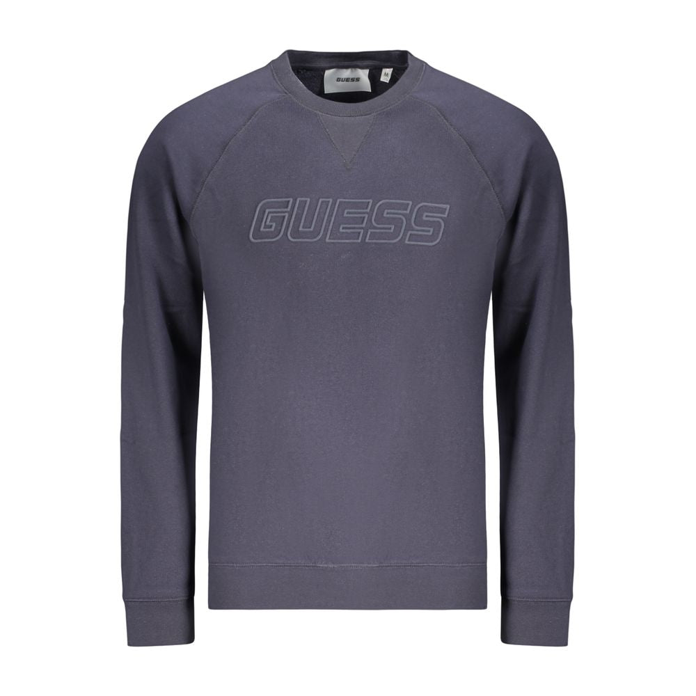 Sweatshirt bleu en coton pour homme de Guess Jeans, mode décontractée, avec logo Guess sur la poitrine.