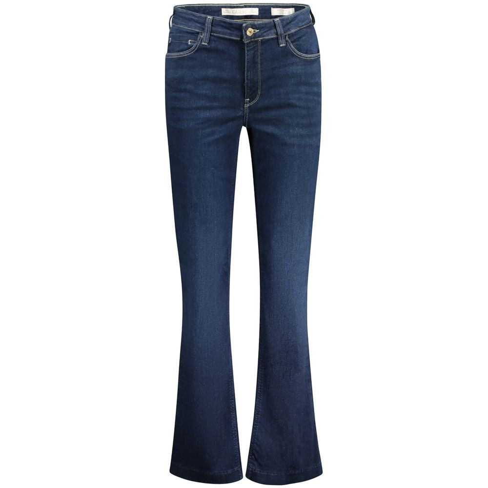 Jeans pour femmes Guess Jeans en coton recyclé bleu, coupe classique, portant un style décontracté et écologique.