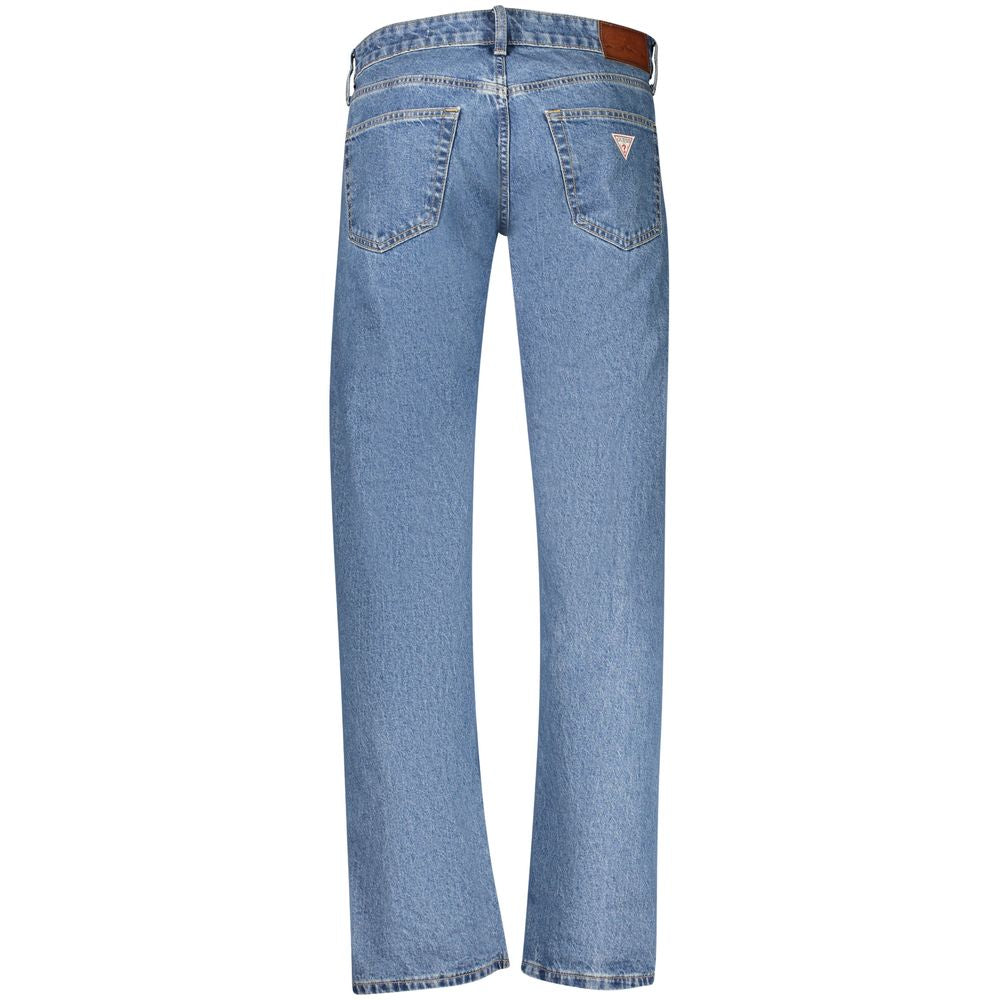 Jeans en coton bleu pour homme de Guess Jeans, coupe classique avec poches avant et arrière, style décontracté.
