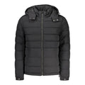 Veste matelassée noire à capuche guess jeans avec fermeture éclair argentée et boutons-pression