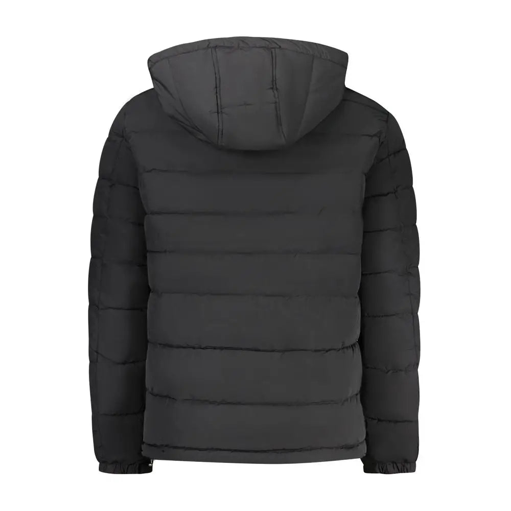 Veste noire matelassée guess jeans avec capuche et surpiqûres horizontales en coton homme
