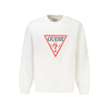 Sweatshirt blanc guess en coton pour homme avec logo triangulaire rouge, texte noir et chiffre 2 au centre