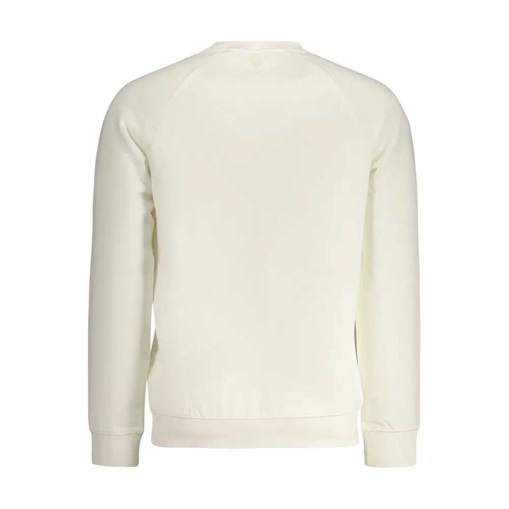 Sweatshirt guess jeans blanc en coton pour homme avec col rond crème manches longues et poignets côtelés