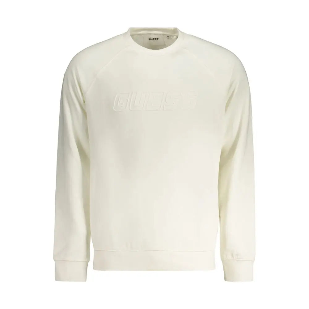 Sweatshirt guess jeans blanc en coton pour homme avec logo guess discret en relief sur la poitrine couleur crème