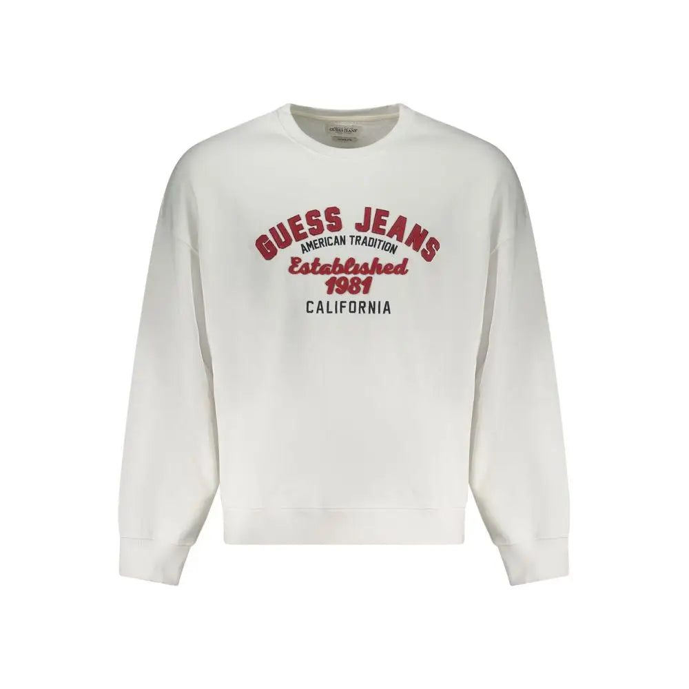 Sweatshirt blanc guess jeans en coton pour homme avec texte brodé rouge et noir american tradition established 1981 california