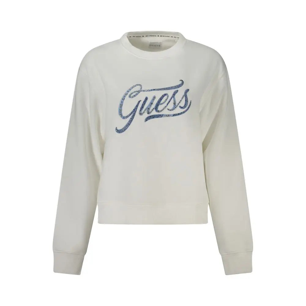 Sweatshirt femme cream guess en coton avec logo bleu paillettes au centre poitrine