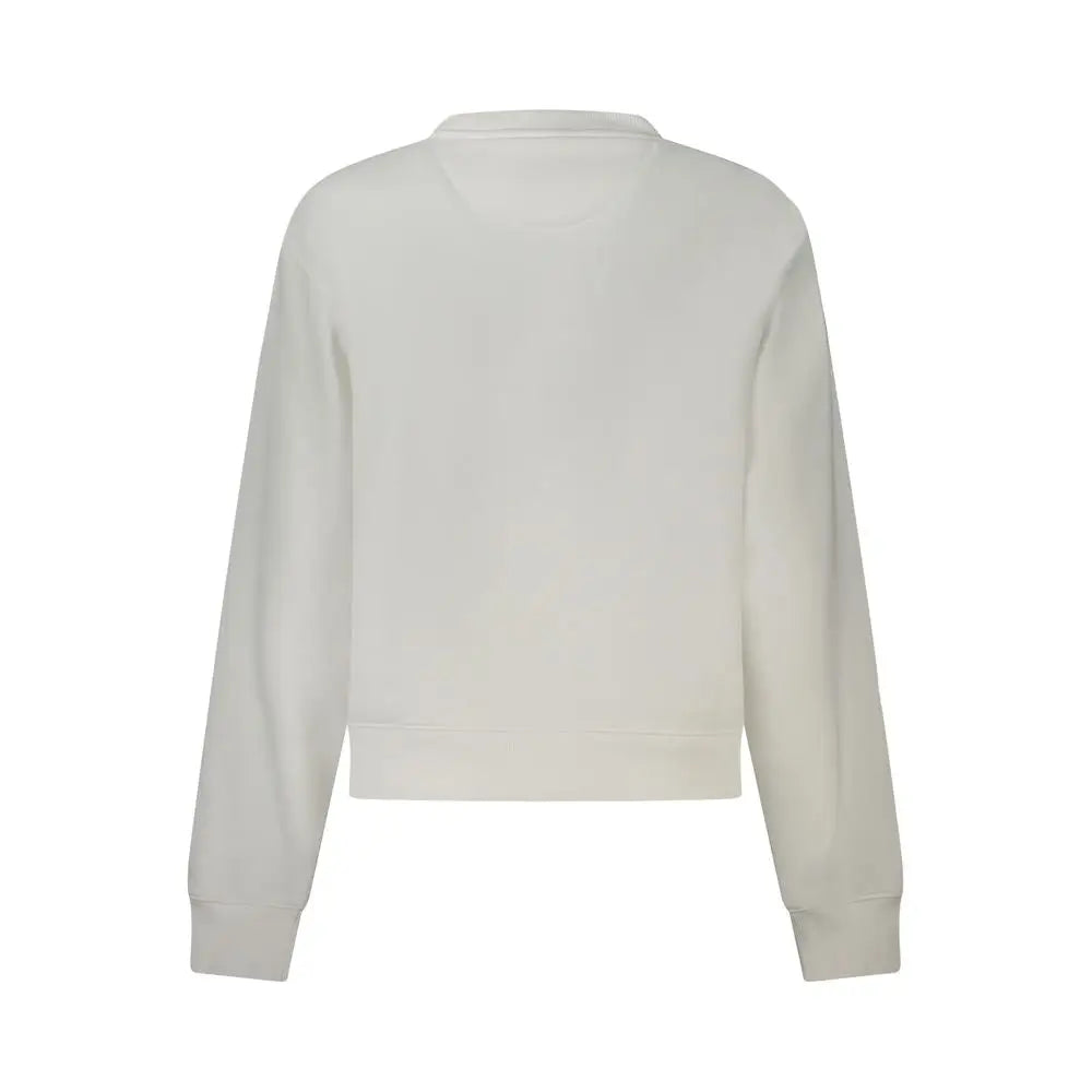 Sweat-shirt guess jeans pour femme en coton blanc crème à manches longues col rond classique et poignets côtelés