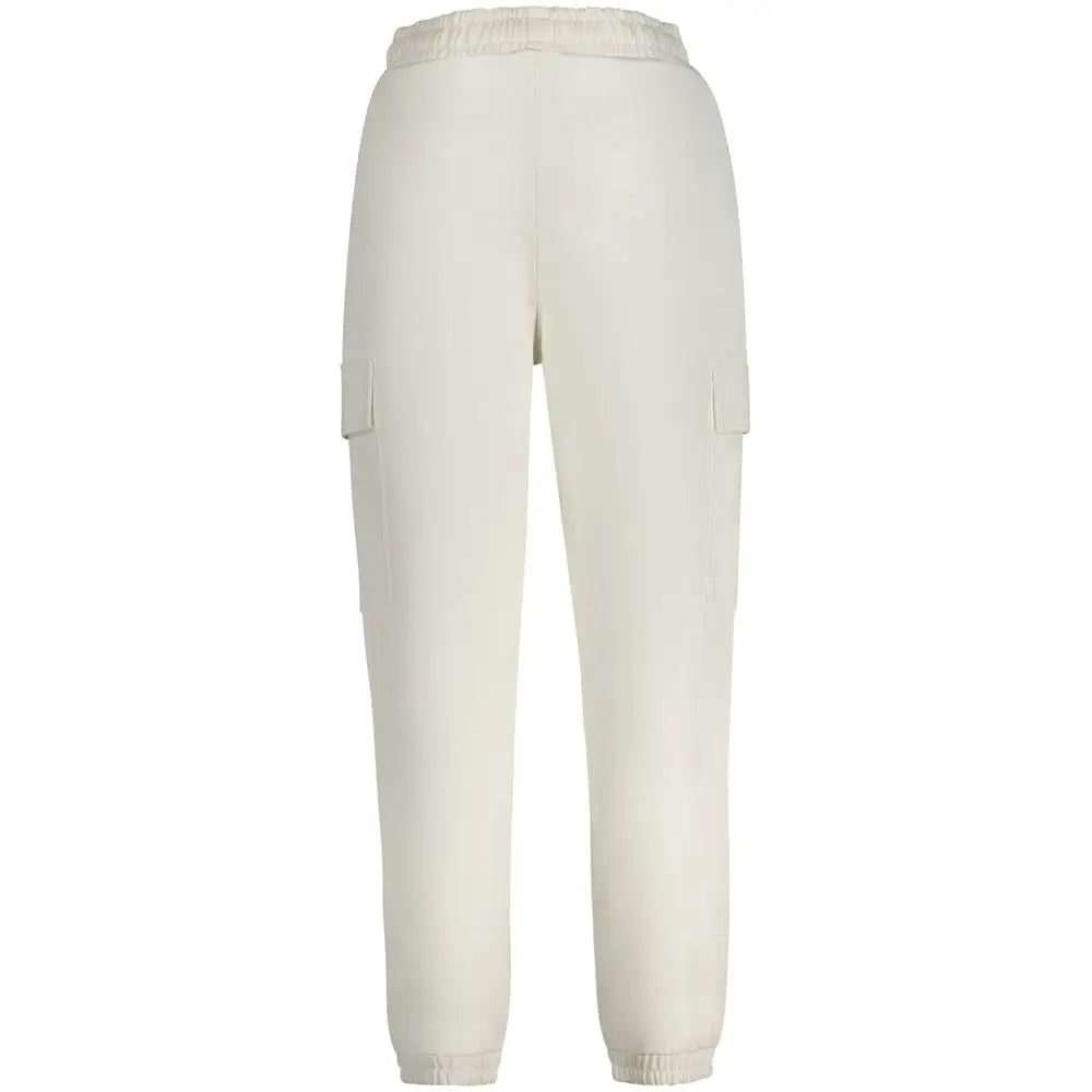 Pantalon cargo crème guess jeans en coton blanc pour femme avec taille élastique et poignets côtelés