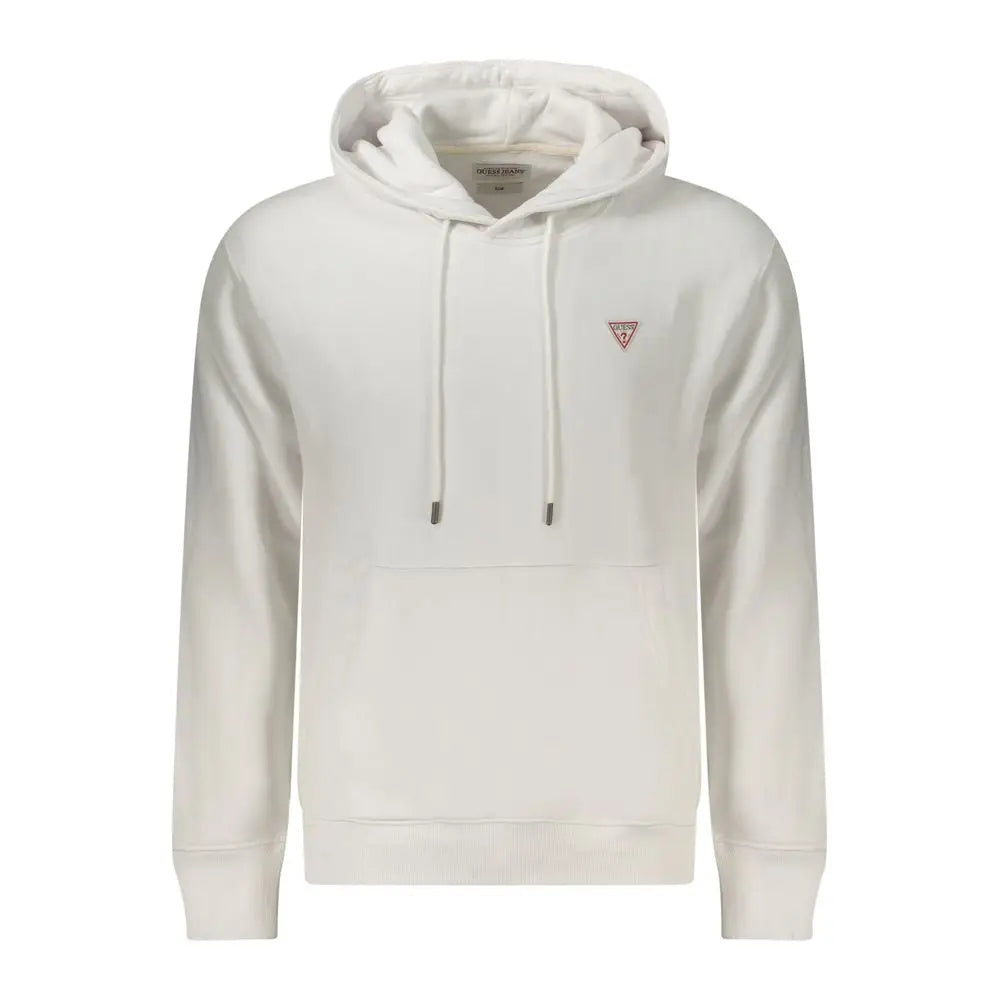 Sweatshirt guess jeans blanc en coton biologique crème avec logo triangulaire rouge et cordons assortis