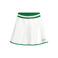 Jupe blanche plissée guess jeans en polyester pour femme avec bordure verte et logo brodé côté droit