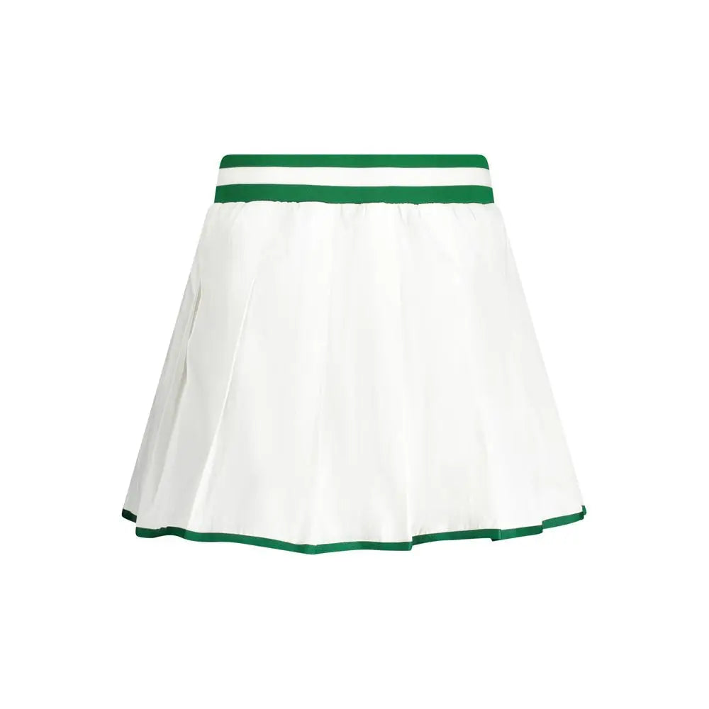 Jupe blanche plissée guess jeans en polyester avec bordure verte sportive à la taille et à l’ourlet