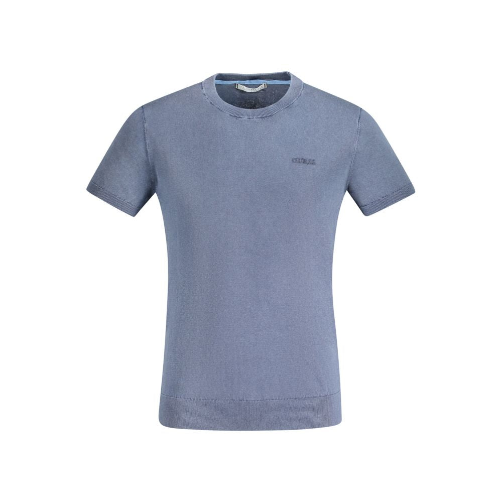 T-shirt bleu en coton pour homme de la marque Guess Jeans, coupe classique avec logo imprimé à l'avant.