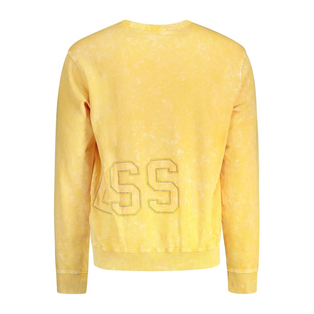 Sweatshirt homme en coton jaune de Guess Jeans, style décontracté, avec logo et coupe confortable.