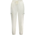 Pantalon de sweat blanc pour femmes Guess Jeans en coton, vue de face, avec ceinture élastique et logo Guess.