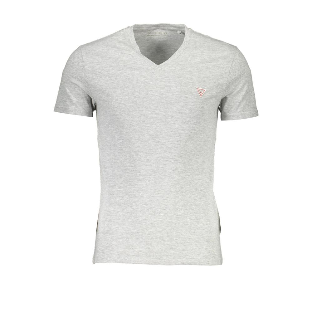 T-shirt gris en coton pour homme de la marque Guess Jeans, coupe classique et design simple, visible sur l'image.