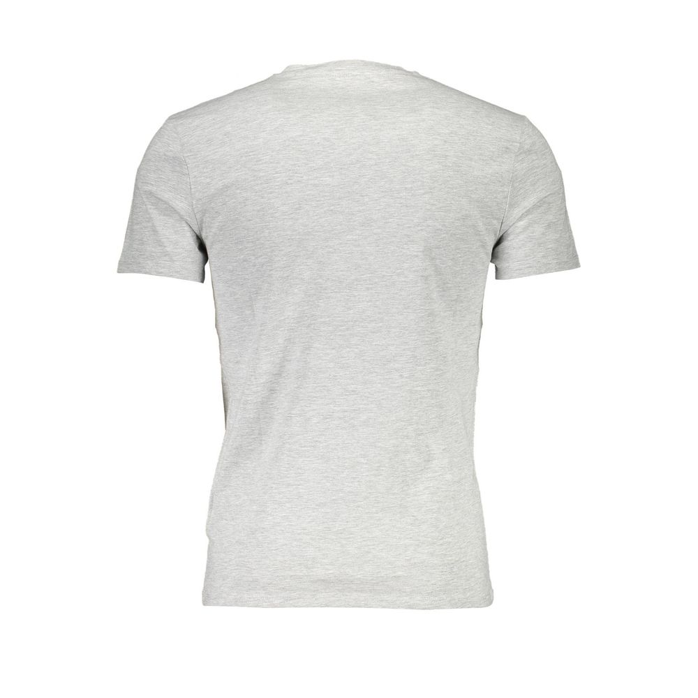T-shirt gris en coton pour hommes de Guess Jeans, coupe classique, porté sur mannequin, vue de face.