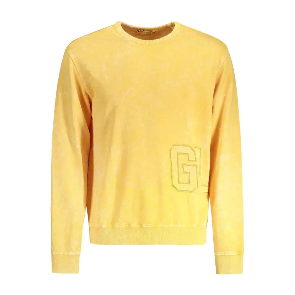 Sweatshirt jaune doux en coton guess jeans pour homme avec finition délavée et logo gl brodé sur la poitrine