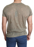 T-shirt décontracté pour homme Guess en coton stretch marron avec logo imprimé et perforations, style casual.