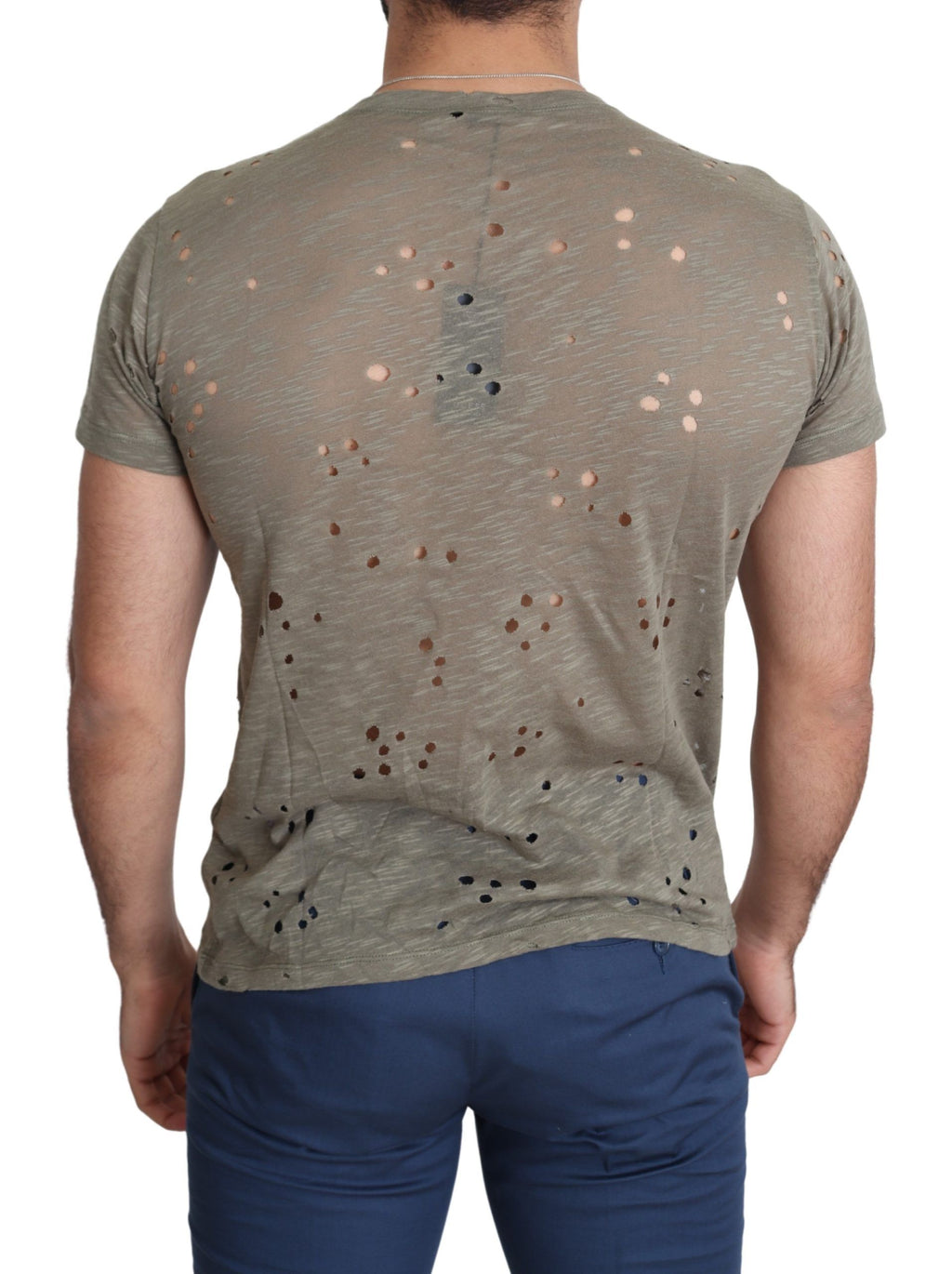 T-shirt décontracté pour homme Guess en coton stretch marron avec logo, motif perforé et design casual.