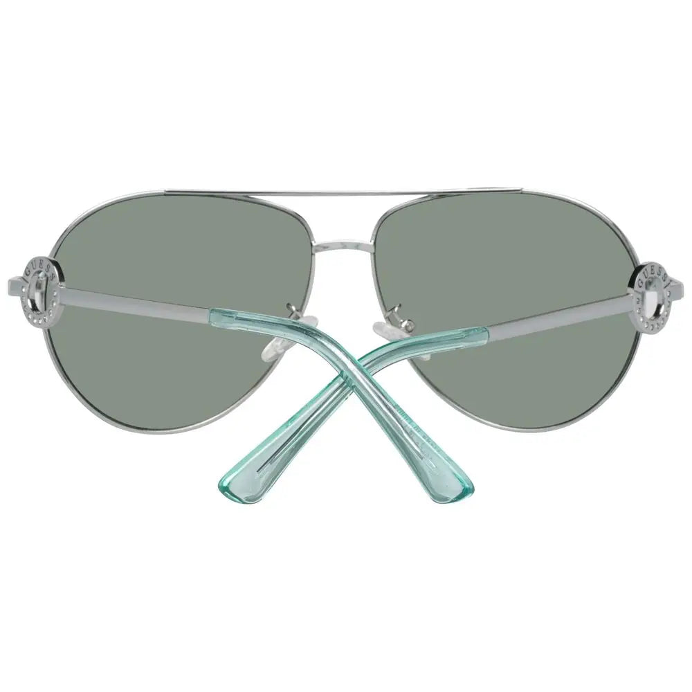 Lunettes de soleil guess argentées en métal avec verres verts teintés et branches turquoise translucides