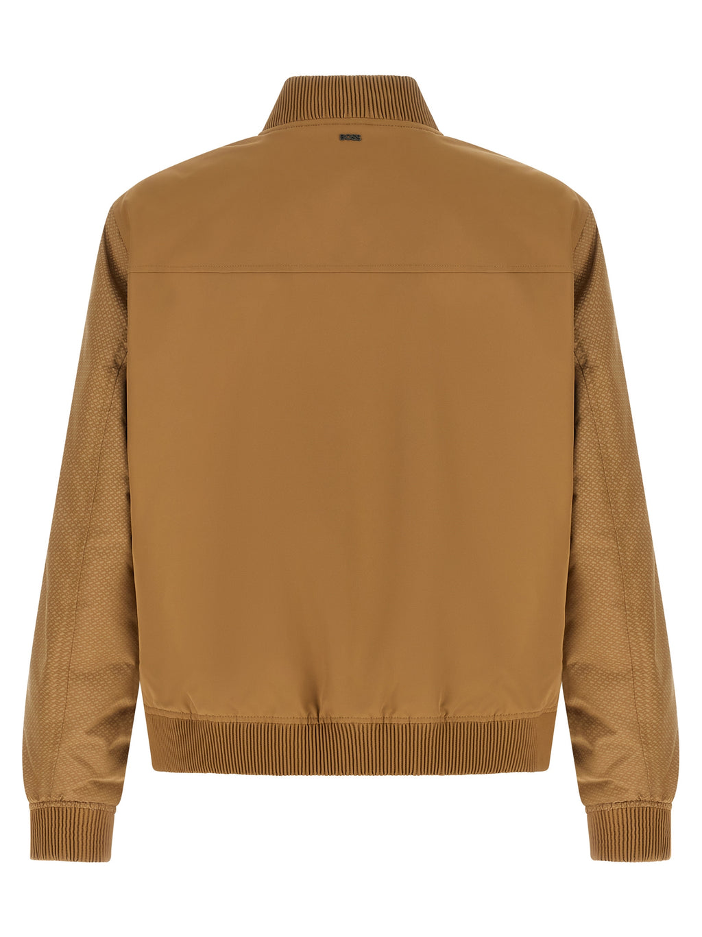 Veste bomber beige en polyester de Hugo Boss, vue de face avec col et poches visibles.