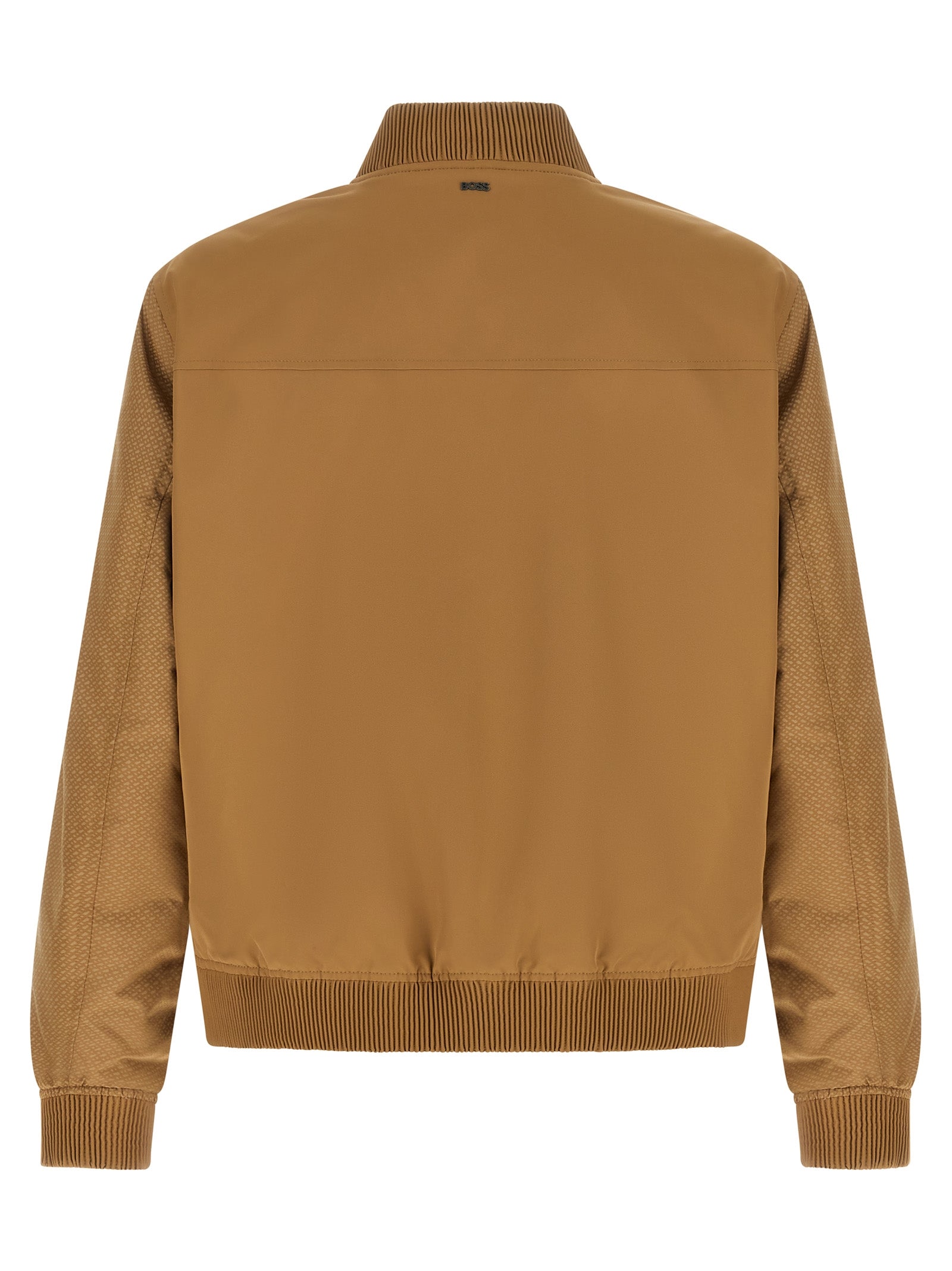Veste bomber beige en polyester de Hugo Boss, vue de face avec col et poches visibles.