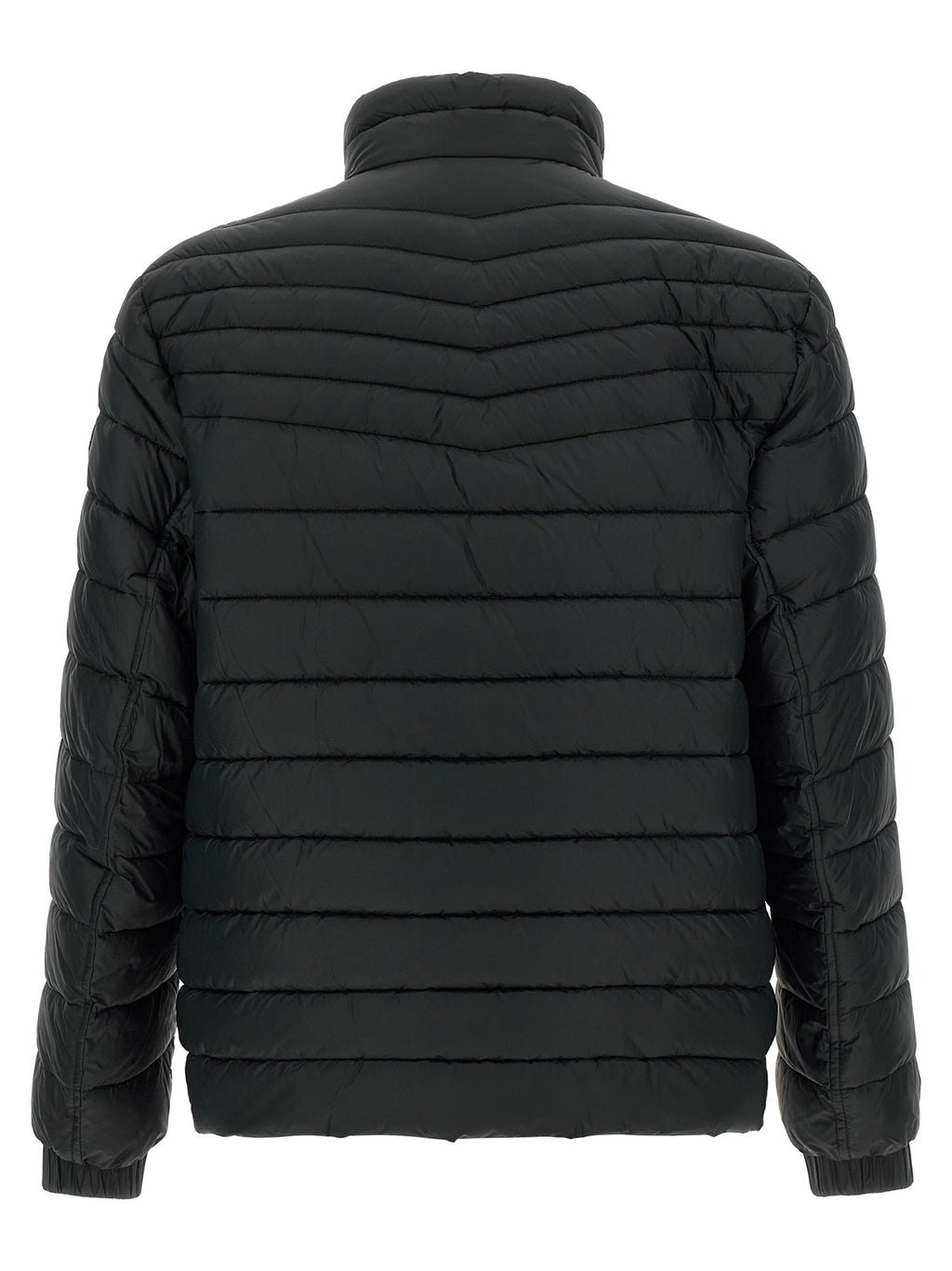 Veste longue en polyamide recyclé noire de Hugo Boss, style moderne et écologique, visible en détail sur l'image.