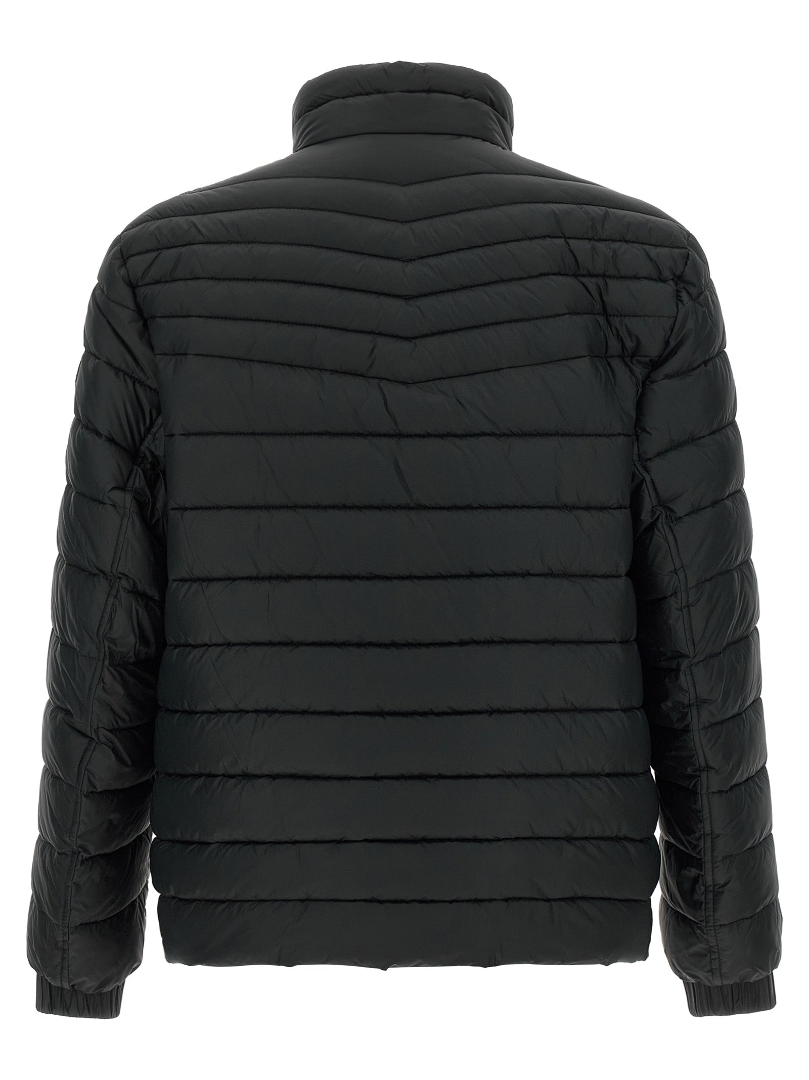 Veste longue en polyamide recyclé noire de Hugo Boss, style moderne et écologique, visible en détail sur l'image.