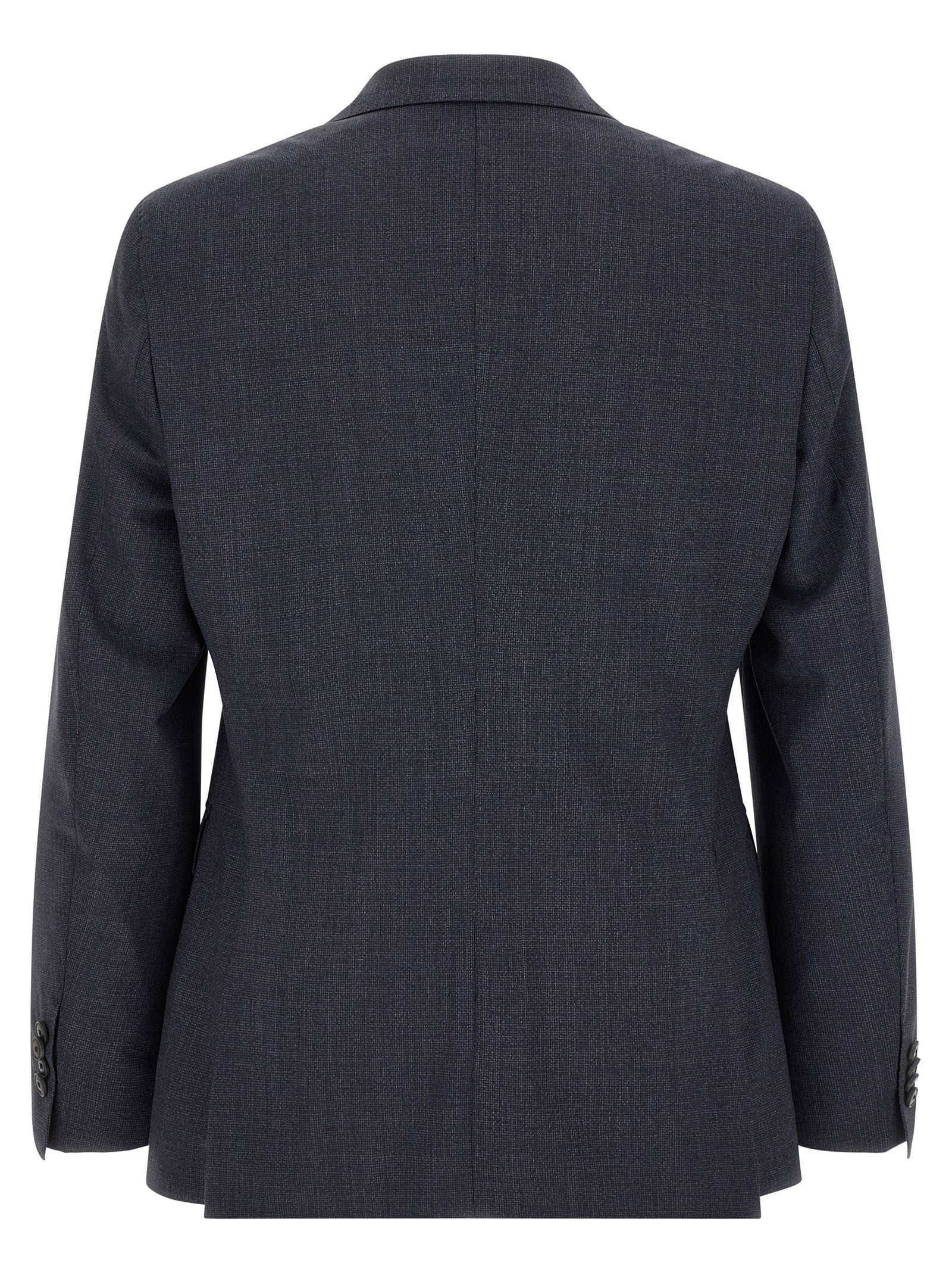Costume deux pièces bleu en polyester de Hugo Boss, veste et pantalon élégants pour homme.