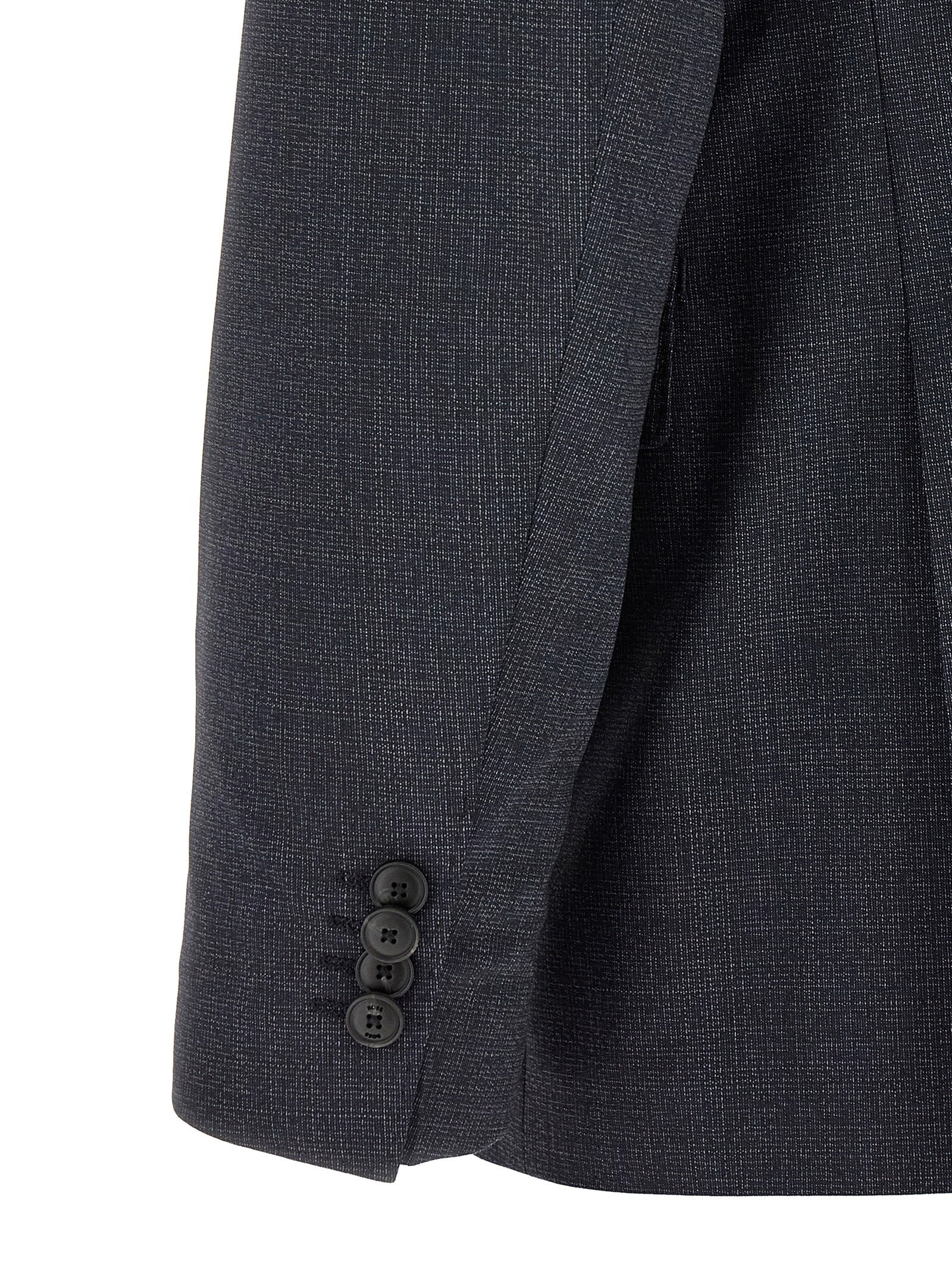 Costume deux pièces en polyester bleu de Hugo Boss, veste et pantalon élégants pour homme.