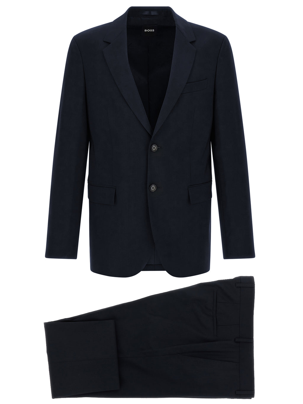 Costume deux pièces en laine vierge bleue de Hugo Boss, veste et pantalon élégants pour homme.