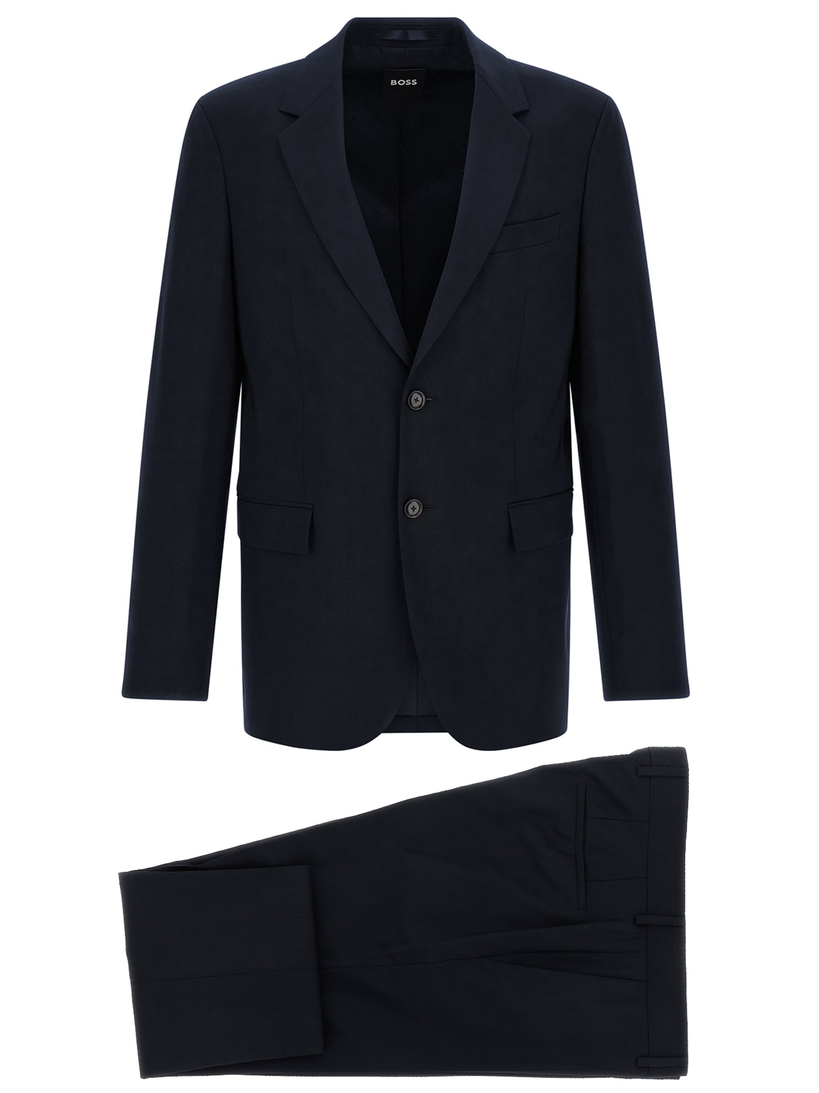Costume deux pièces en laine vierge bleue de Hugo Boss, veste et pantalon élégants pour homme.