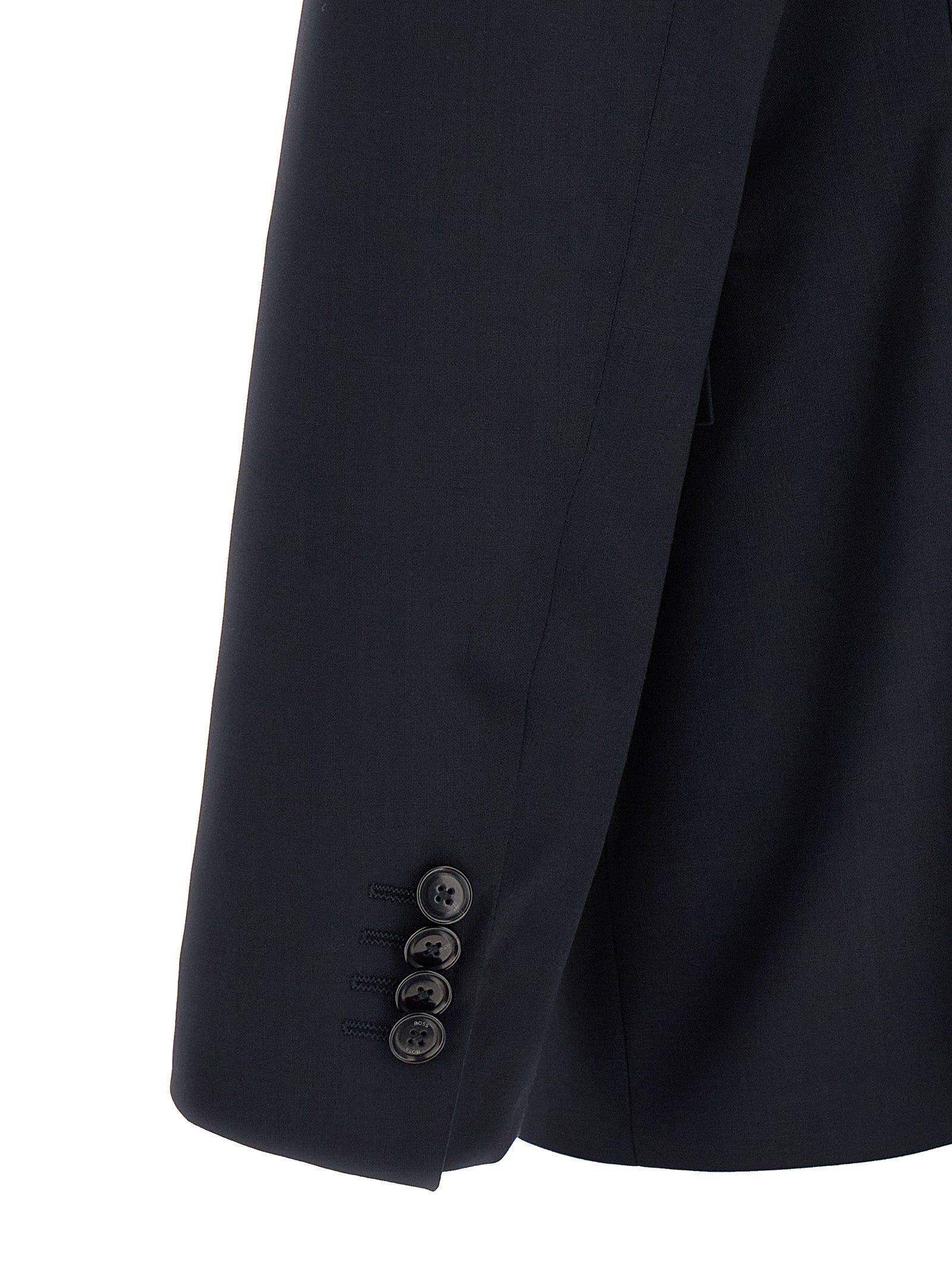 Costume deux pièces en laine vierge bleue de Hugo Boss, veste et pantalon élégants pour homme.