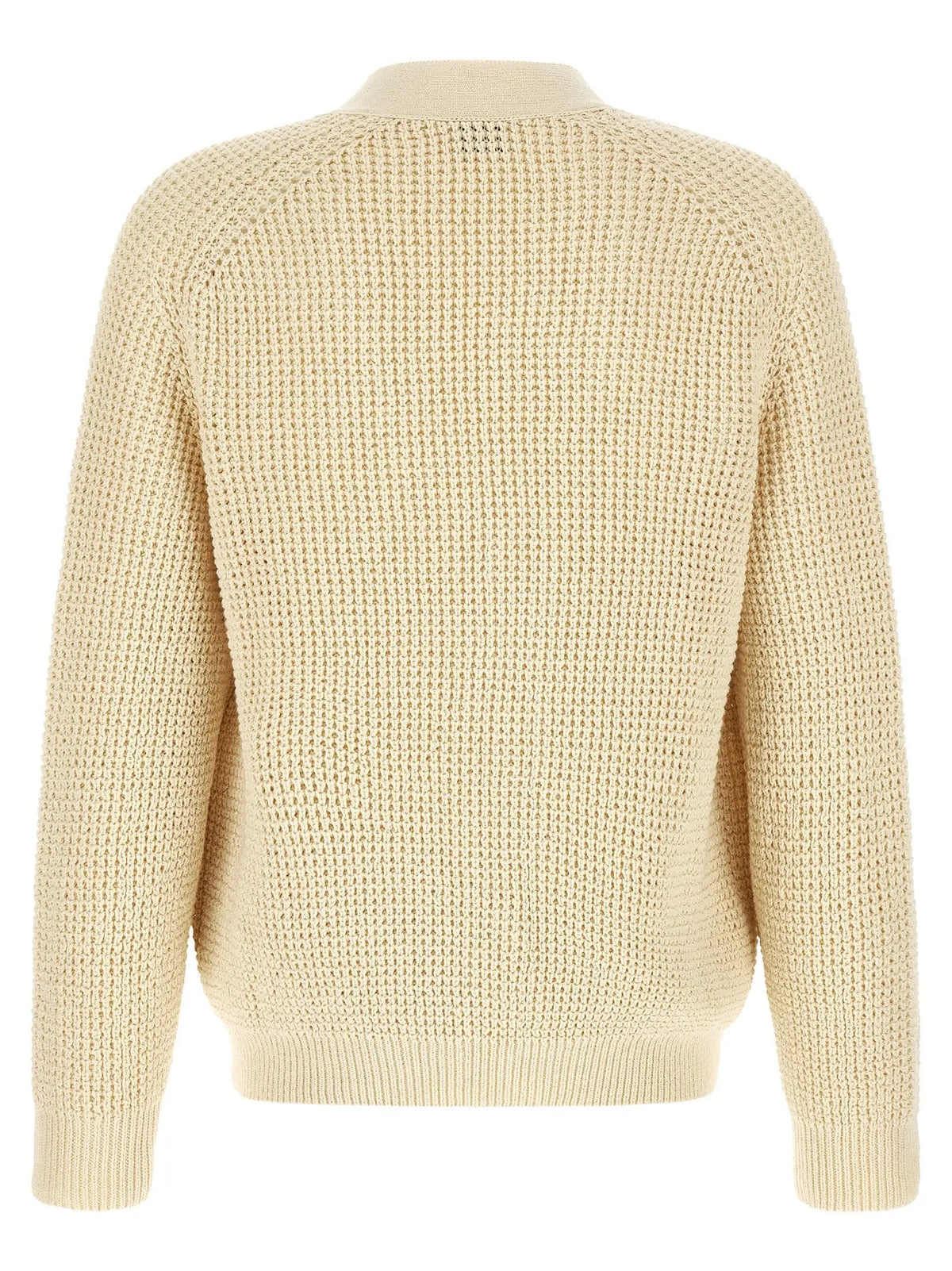 Beige cardigan hugo boss en coton avec texture tricotée crème et col rond côtelé