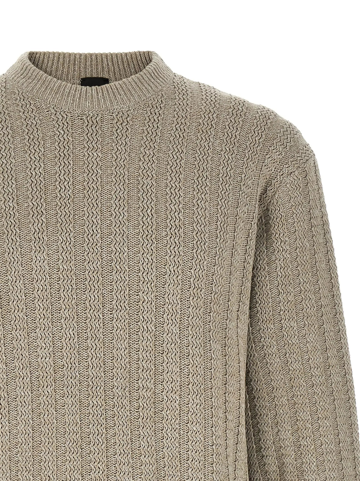 Cardigan hugo boss beige en coton à col rond en maille côtelée