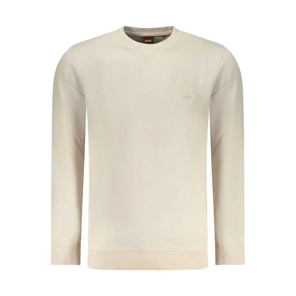 Sweatshirt beige à manches longues hugo boss en coton avec logo carré subtil et branding boss au col