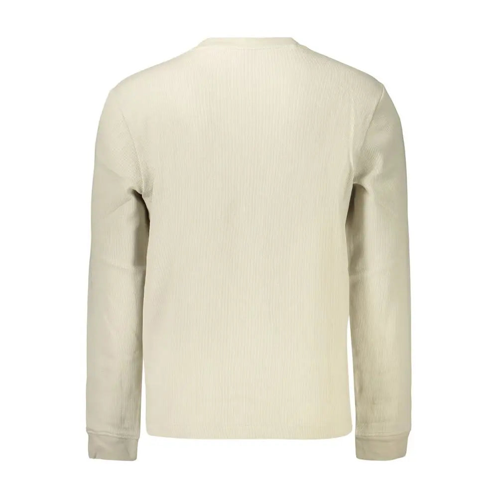 Pull en maille côtelée beige crème à manches longues en coton hugo boss pour homme avec col rond