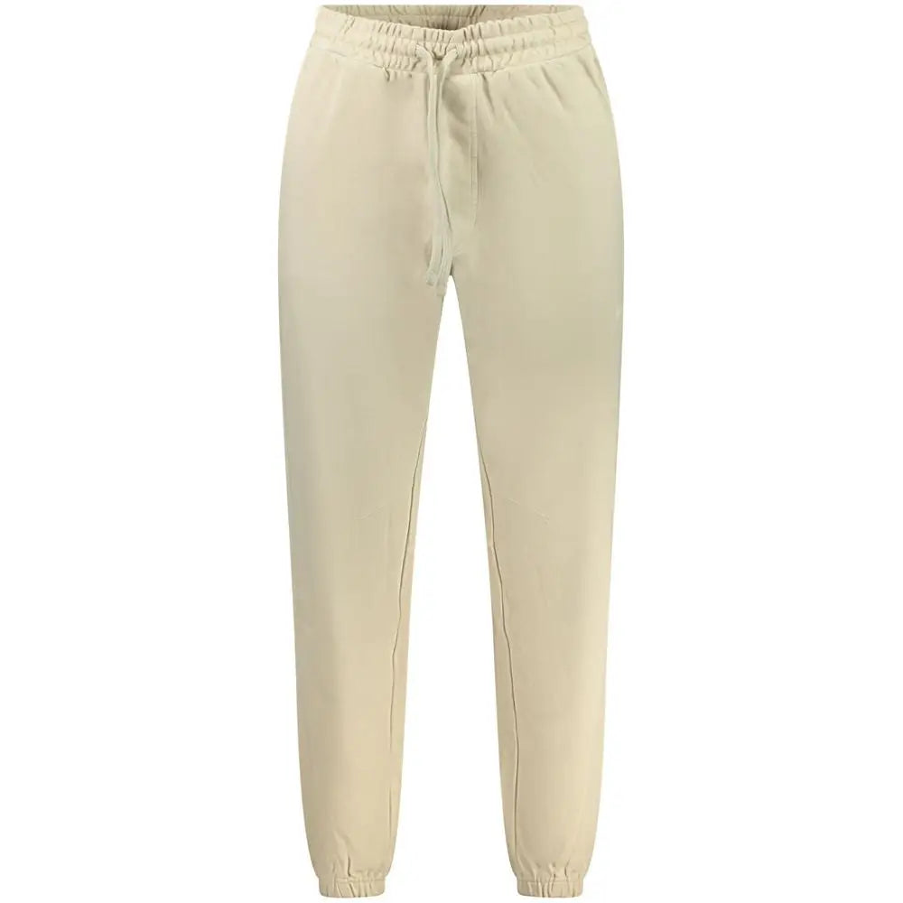 Beige cotton joggers hugo boss pour homme avec taille élastique et cordon, jambes fuselées et poignets côtelés